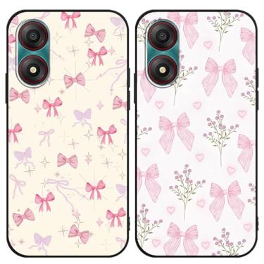 Imagem de Zrutru Pacote com 2 capas de telefone com laço rosa para Zte Blade A34 16,8 cm, desenho fofo kawaii, fita kawaii, laço floral, estampa floral, design estético, capa protetora de TPU preto para meninas