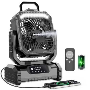 Imagem de LOLLYES Ventilador de Acampamento Preto Recarregável ar Livre com Luz Bateria de 20000mAh Gancho Giratório 360° 4 Velocidades para uso Interno, Viagens, Barracas, Trailers, Pesca e Praia
