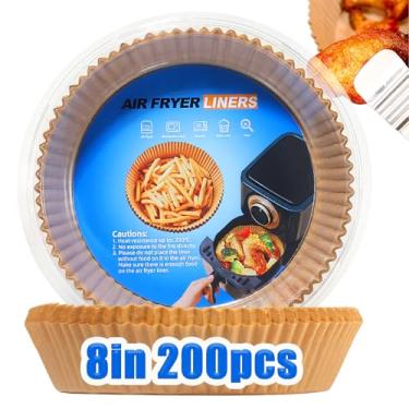 Imagem de 200 peças de forros de papel para fritadeira a ar, papel pergaminho antiaderente descartável, adequado para cesta de fritadeira a ar de 4 a 8 litros, resistente a óleo, papel de assar, à prova d'água,