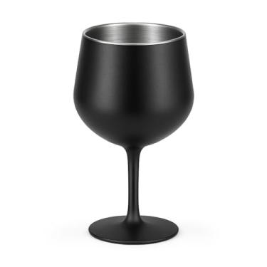 Imagem de Taça Térmica Copo Inox 2 Em 1 410ml Com Haste Removível Gin Vinho Drink Efeito Prismático Brilhante Gelada (Preto)