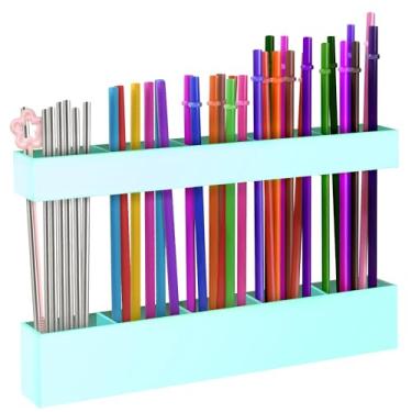 Imagem de Suporte de canudo para porta de armário, organizador de canudos de acrílico grande de 24,4 cm ajustável em duas partes com tiras adesivas ultra aderentes, armazenamento de canudo reutilizável 2025