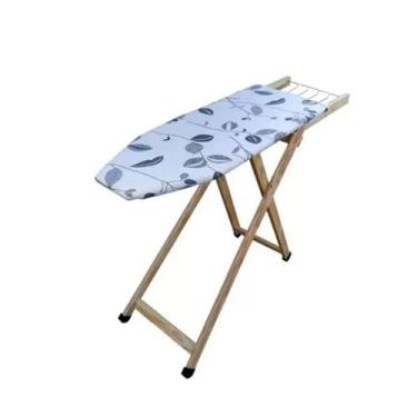 Imagem de Tábua de Passar Roupas Tecido Premiun Colorido com 2 Regulagens de Altura Madeira Pinus Reflorestada tábua de passar roupa dobráve