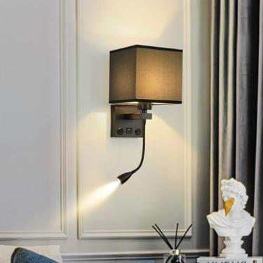 Imagem de GZZBMY Luminária de parede E27 com porta USB para carregar arandelas modernas com holofote ajustável pescoço de ganso luz de leitura interruptores duplos lâmpadas de parede para sala de estar quarto