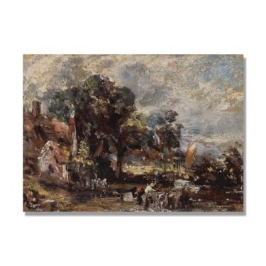 Imagem de NHLDZYH Impressão em tela estilo John Constable (esboço para o Haywain), painel de tela de paisagem romântica, decoração de parede com tema de natureza para quarto ou escritório. 60 x 84 cm. Somente