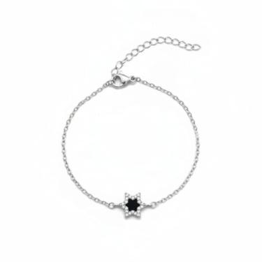 Imagem de Pulseira feminina de estrela de Davi banhada a ouro 14 quilates, estilo ônix, pingente de símbolo judaico de Israel, elegante hebraico com zircônia cúbica delicada, joia judaica religiosa, presente
