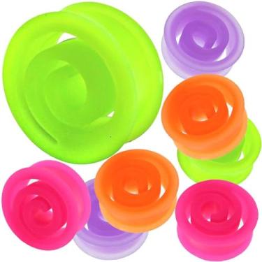 Imagem de 4 pares (8 peças) alargador de orelha de túnel de silicone flexível tamanho disponível 9/16" (14 mm) a 26 mm. Escolha o tamanho, 3/4" = 20mm, Silicone