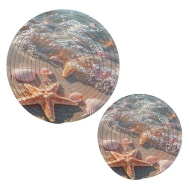 Imagem de Wassud Conjunto de trivet de conchas para pratos quentes, porta-panelas redondas de algodão, almofadas quentes, porta-copos elegantes, decoração de cozinha e acessórios, 2 peças