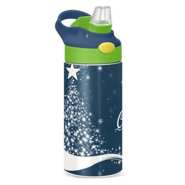 Imagem de YETTASBIN Garrafa de água de árvore de Natal para crianças, 340 g, à prova de vazamento, parede dupla, isolada, copo de viagem com tampa de canudo para meninas, meninos e crianças