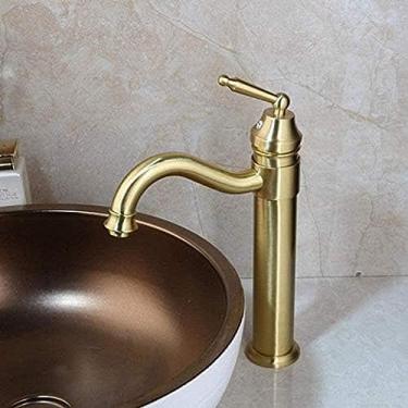 Imagem de LMJYU Torneira misturadora de bacia de banheiro dourada escovada torneira de balcão torneira de banheiro pia torneira de água latão sólido