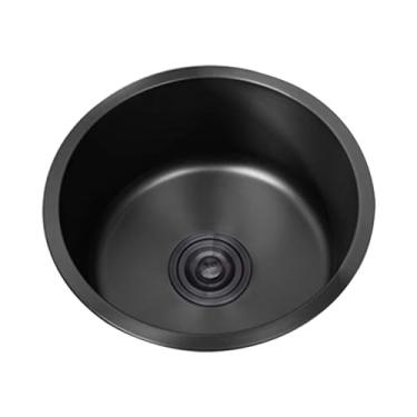Imagem de PVXMQFFA Pia de cozinha preta, 1 tigela de aço inoxidável 304, pia pequena redonda para caravana com tubo de drenagem, tipo de instalação instalação a partir da parte superior e da base (Ø 34 cm)
