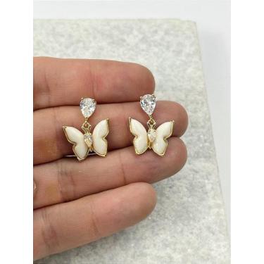 Imagem de Brinco Borboleta com Zircônia - Banho de Ouro com Verniz - 1 Par - no-