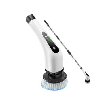 Imagem de Escova Elétrica de Limpeza 7 em 1, Recarregável USB, com Extensor 112cm, 7 Cabeças Intercambiáveis, para Limpeza Doméstica e Escritório