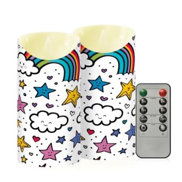 Imagem de Wassud Velas sem chama arco-íris e estrelas com controle remoto, velas realistas cintilantes com temporizador, velas decorativas para Natal, casamento, festa, decoração de casa média