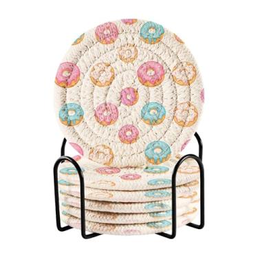 Imagem de SEHANY Conjunto de 6 porta-copos de sobremesa fofos com suporte, porta-copos redondos absorventes de algodão resistente ao calor para mesa de jantar, canecas de café, proteção de copos, 10 cm