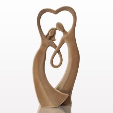 Imagem de FOLKOR LIFE Escultura de casal de veludo, decoração de quarto, estátua flocada para casais, arte abstrata, moderna, estatueta para decoração de casa, decoração de sala de estar (marrom)