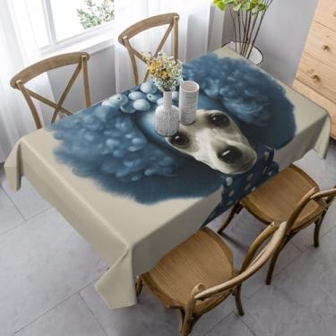 Imagem de SKKNT Toalha de mesa de jantar com estampa de bolinhas Blue Poodle 89 x 139 cm, retangular, impermeável, reutilizável, festa de jantar