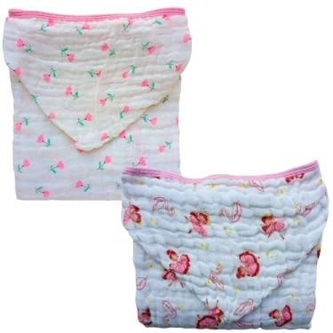 Imagem de Kit 2 Toalhões de Banho Infantil Fralda Soft com Capuz Enxoval 100% Algodão Menino Menina (Menina Sortido)