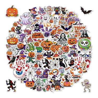 Imagem de Adesivos holográficos de Halloween, 100 peças de adesivos de vinil holográficos à prova d'água exclusivos, presentes de festa de Halloween, adequados para garrafas de água, jogos infantis, decorações