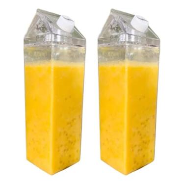 Imagem de Kit de 2 Garrafas Transparentes 1000ml – Formato de Caixa de Leite, Refrigerável para Água e Suco