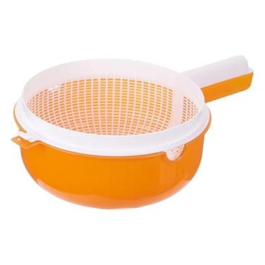 Imagem de Fxzqgnh Cesto Escorredor, Bacia para Lavar Frutas com Peneira, Utensílio de Cozinha para Piqueniques, Bacia para Lavar Legumes, Acessório de Cozinha Portátil, Laranja, Tamanho real