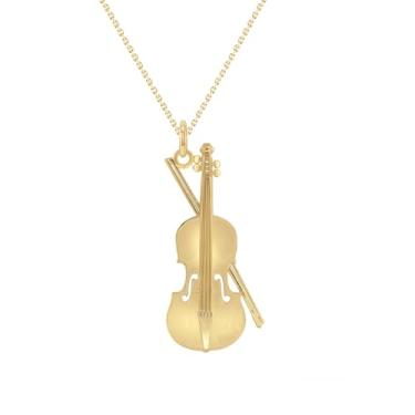 Imagem de Takar Colar com pingente de violino de prata esterlina banhado a ouro com corrente de rolo, design de instrumento musical, 40-45 cm, Pendant: 1.5" X .055" Chain: 16"-18", Prata esterlina, Sem Pedra