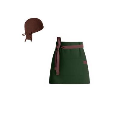 Imagem de Avental de Cintura Verde Escuro Bandana Marrom Barista Cafe - CASACHA