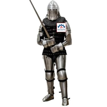 Imagem de NAVCRAFTS Armadura gótica medieval, armadura de corpo inteiro de combate para Buhurt, guerreiro de batalha, cosplay armadura, fantasia de Halloween, presente de Natal