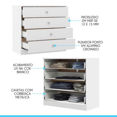 Imagem de Cômoda Para Quarto London 4 Gvts 75x69cm Branco Menu Móveis Branco