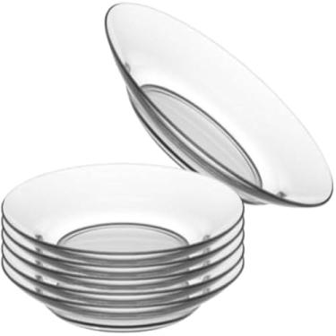 Imagem de Prato circular de vidro para servir alimentos, elegante.