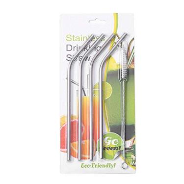 Imagem de 4 Pcs Conjunto de Canudos para Bebidas Reutilizáveis Aço Inoxidável 304 Metal Retos e Curvos com Escova Limpeza