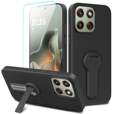 Imagem de Capa de telefone compatível com Motorola Moto Edge 70/Moto X70 Air com protetor de tela, suporte oculto dobrável giratório de 360°/suporte de silicone TPU para Moto Edge 70 5G 2025 - preta