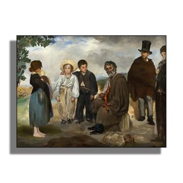 Imagem de OKRA Arte de parede em tela Manet - Decoração de casa do velho músico - Impressionismo - Pintura mundialmente famosa - Adequado para restaurantes, cafés e academias. Sem moldura. 12 x 16 pol/30 x 40