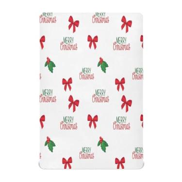 Imagem de Qilmy Lençóis de berço de Natal com laços vermelhos, de microfibra macia, respirável, elástico, lençol com elástico para meninos e meninas, mini berço 132 x 71 cm, capa de colchão infantil portátil