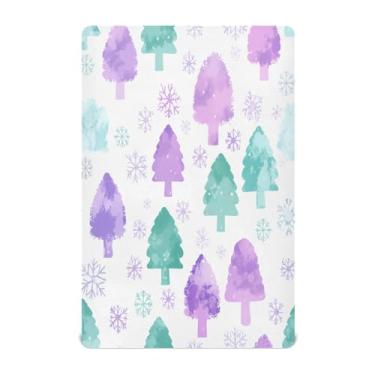 Imagem de Qilmy Lençóis de berço de árvores de Natal, macio e respirável, de microfibra elástica, lençol com elástico para meninos e meninas, 132 x 71 cm, capa de colchão infantil portátil