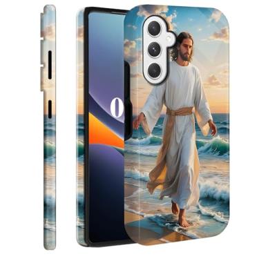 Imagem de TSNJTBDL Capa para Galaxy S25 FE, PC rígido de camada dupla + TPU macio resistente 2 em 1 capa protetora para celular para Samsung Galaxy S25 FE 17.0 cm (2025) - Jesus Walking Beach