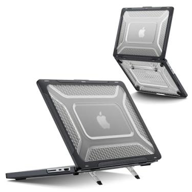 Imagem de XIWMIX Capa para MacBook Pro de 14 polegadas (2025-2021, M5/M4/M3/M2/M1) – Capa protetora rígida de favo de mel com suporte dobrável, proteção total à prova de choque, preta