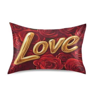 Imagem de JUZIHAI Fronha de cetim rosa (4) Dia dos Namorados, fronha de seda suave e fresca, fronha de seda com fecho de envelope macio e respirável para cabelo e pele, tamanho padrão 51 x 66 cm x 1