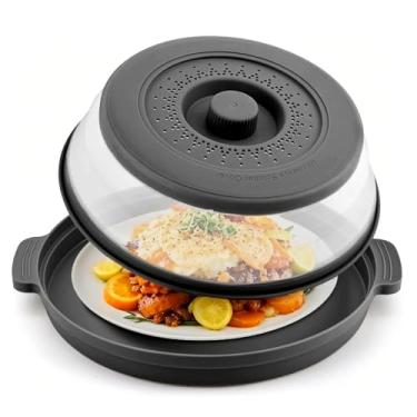 Imagem de Capa para respingos de micro-ondas, capa de micro-ondas para alimentos com bandeja antiqueimadura, capa de placa de micro-ondas dobrável, capa grande de micro-ondas de 26 cm, capas de cozinha