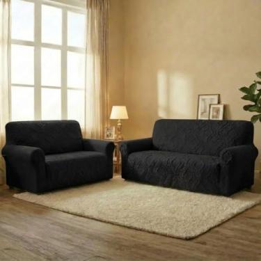 Imagem de Capa de Sofá 3 e 2 Lugares Matelada Coladinha Malha Gel Prime Premium (Preto)