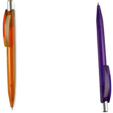 Imagem de Caneta plástica esferográfica retrátil escrita em azul rdfdtyft (Laranja e Roxo)