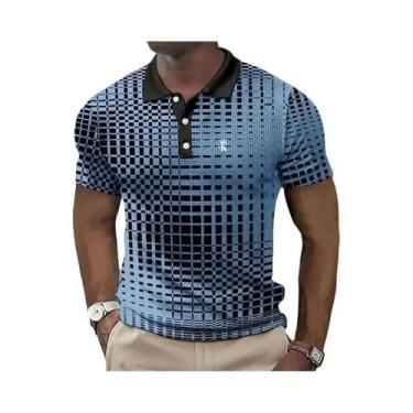 Imagem de Camisa Polo Masculina De Manga Curta Com Bloco De Cores, Botão, Casual