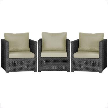 Imagem de 3 Poltronas Madri Alumínio Corda Náutica Estofado 7 Trama Preto