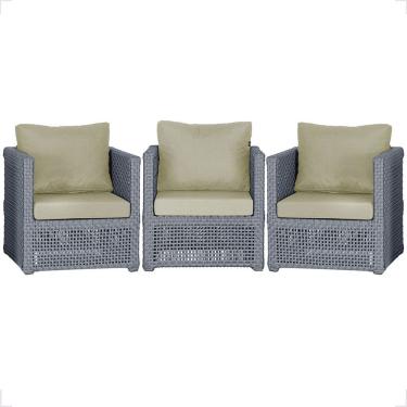 Imagem de 3 Poltronas Madri Alumínio Corda Náutica Estofado 7 Trama Prata