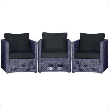 Imagem de 3 Poltronas Madri Alumínio Corda Náutica Estofado 12 Trama Azul