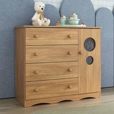 Imagem de Cômoda Infantil 95cm 1 Porta Com Vidro E 4 Gavetas Sonho Multimóveis MP4474 Madeirado