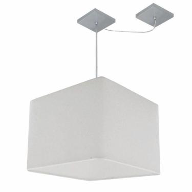 Imagem de Lustre Pendente Quadrado Com Desvio De Centro Vivare Md-4268 Cúpula Em Tecido 35x35cm - Bivolt Branco 127/220v