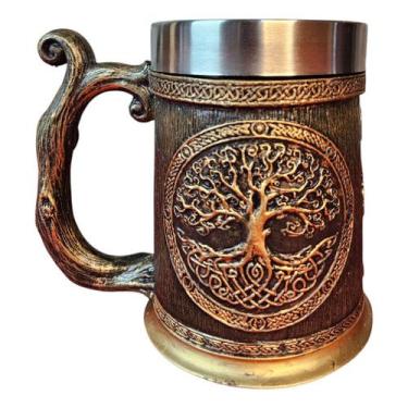 Imagem de Caneca Medieval Artesanal Árvore da Vida Geek 3D em Resina Copo em Aço
