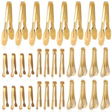 Imagem de IANFAN 32 peças de mini pinças de servir, buffet de aço inoxidável, pequenos pinças, catering, cozinha, alimentos, aperitivo, chá, café, bar, alimentos, gelo, salada, churrasco, biscoitos, 4 estilos