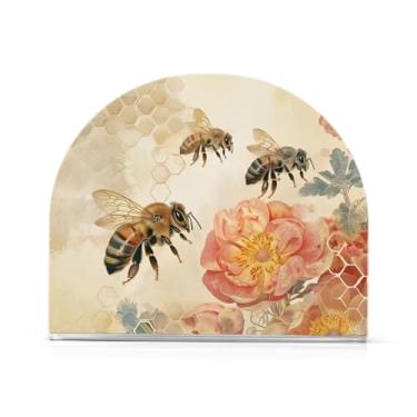 Imagem de Porta-guardanapos vintage de flores de abelha, suporte de guardanapo de acrílico para mesas, suporte de guardanapo de pé para jantar cozinha restaurante decoração de casa acessórios de bar