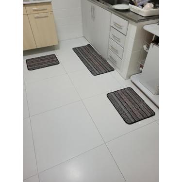 Imagem de Kit de Tapetes para Cozinha, 3 Peças, Passadeira 105x40cm e 2 Tapetes 52,5x40cm, Antiderrapante, Listrado (preto)